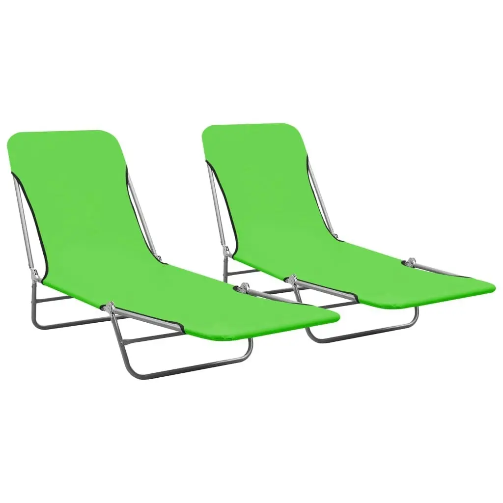 Folding Sun Loungers 2 pcs Steel and Fabric Green 310343