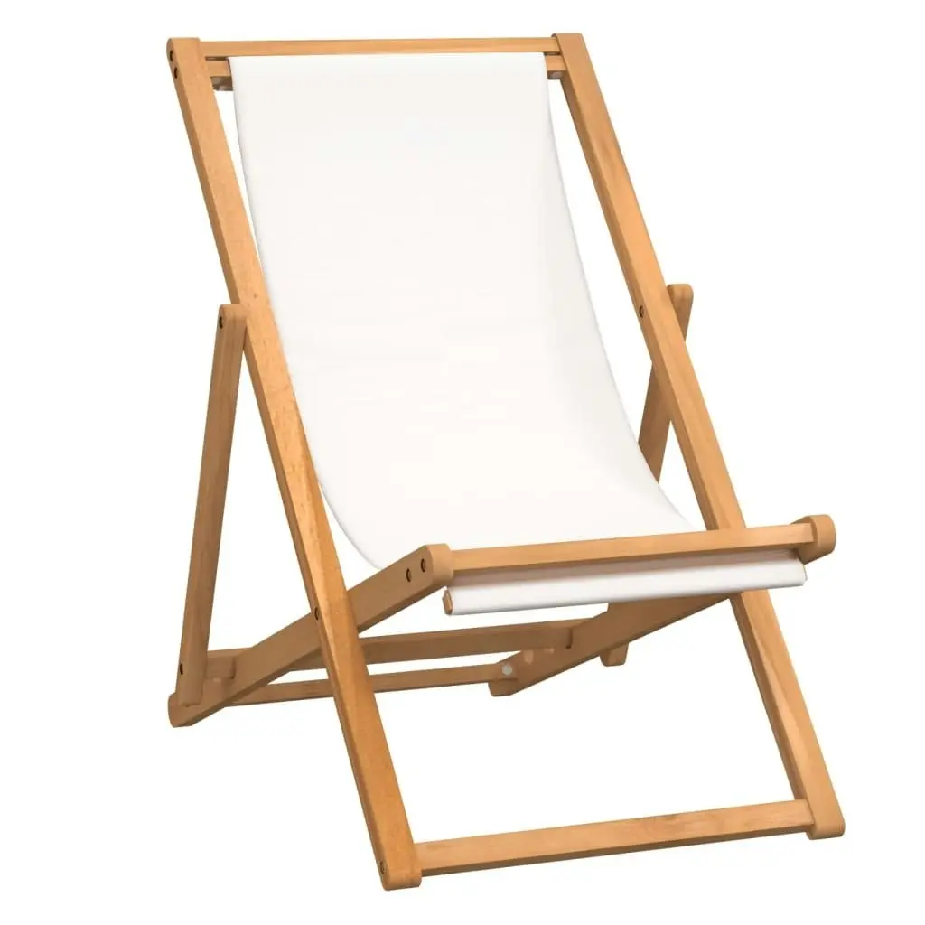 Deck Chair Teak 56x105x96 cm Cream 43802