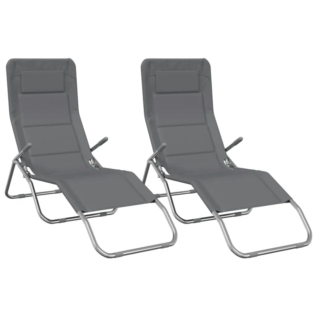 Folding Sun Loungers 2 pcs Grey Textilene and Powder-coated Steel 360171