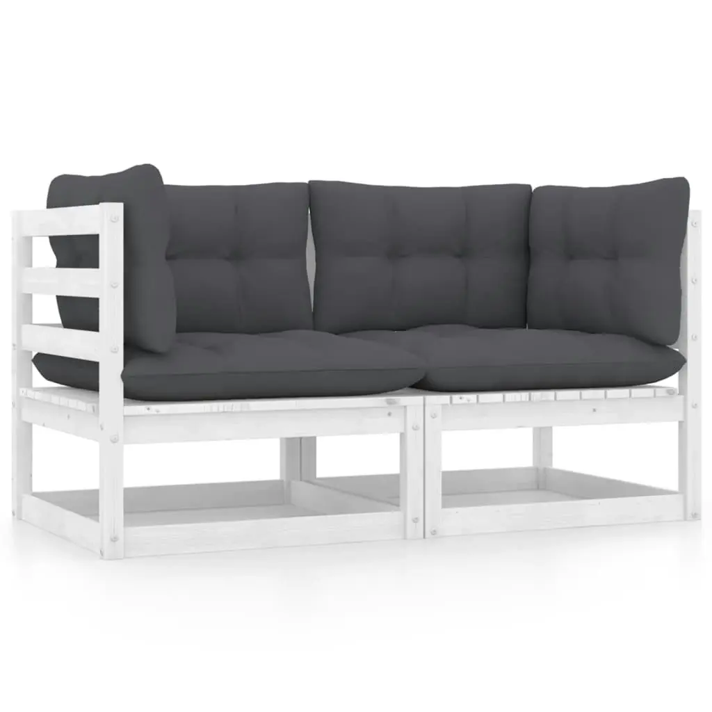 Garden 2-Seater Sofa with Cushions White Solid Pinewood 805731