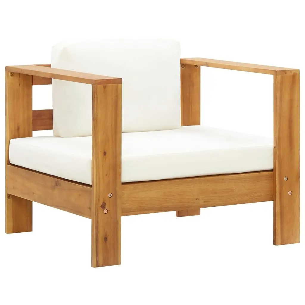 Garden Chair with Cushion Cream Solid Acacia Wood 47272