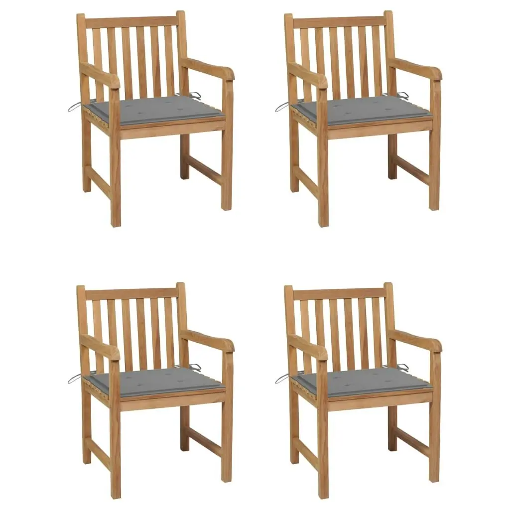 Garden Chairs 4 pcs with Grey Cushions Solid Teak Wood 3073005