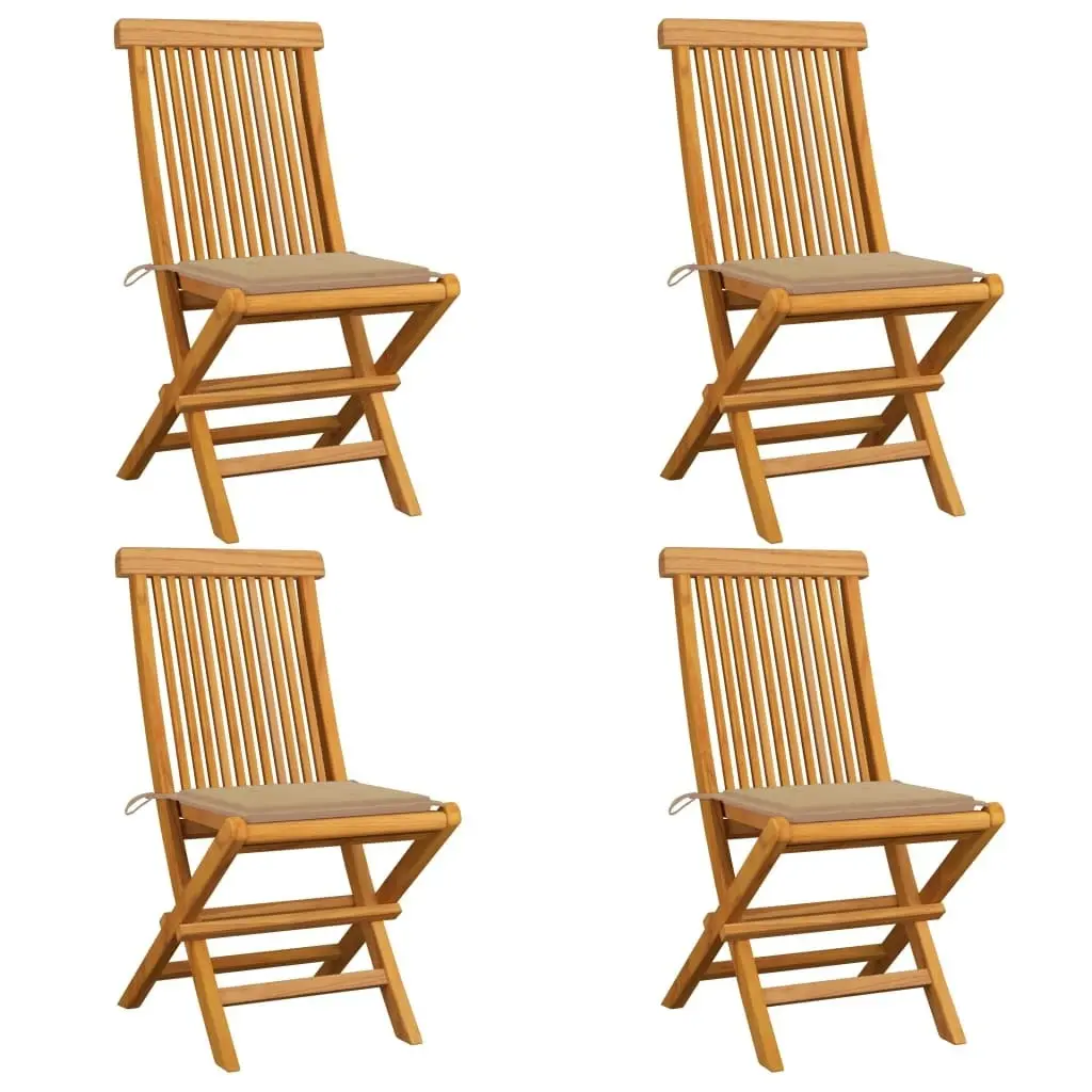 Garden Chairs with Beige Cushions 4 pcs Solid Teak Wood 3062571