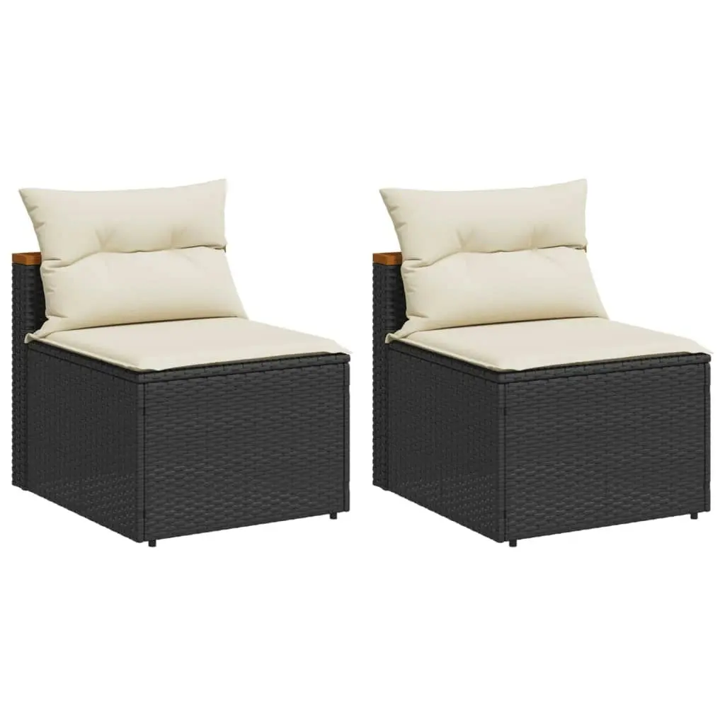 Garden Sofas Armless with Cushions 2 pcs Black Poly Rattan 365832