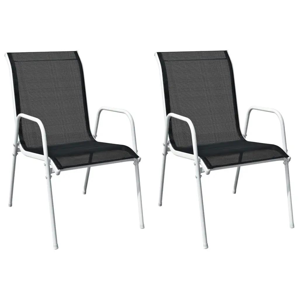 Stackable Garden Chairs 2 pcs Steel and Textilene Black 313070