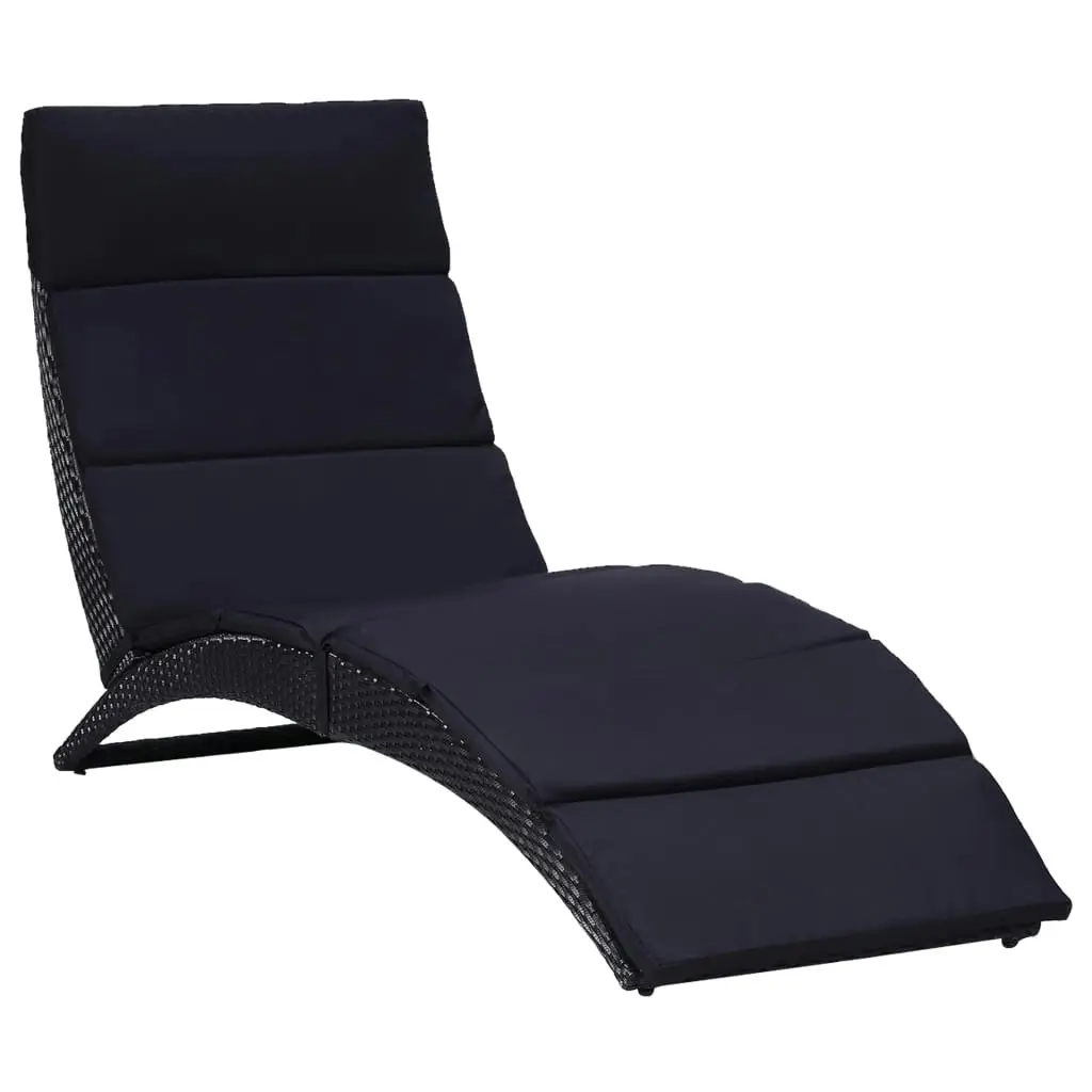 Sunbed with Cushion Poly Rattan Black 46539