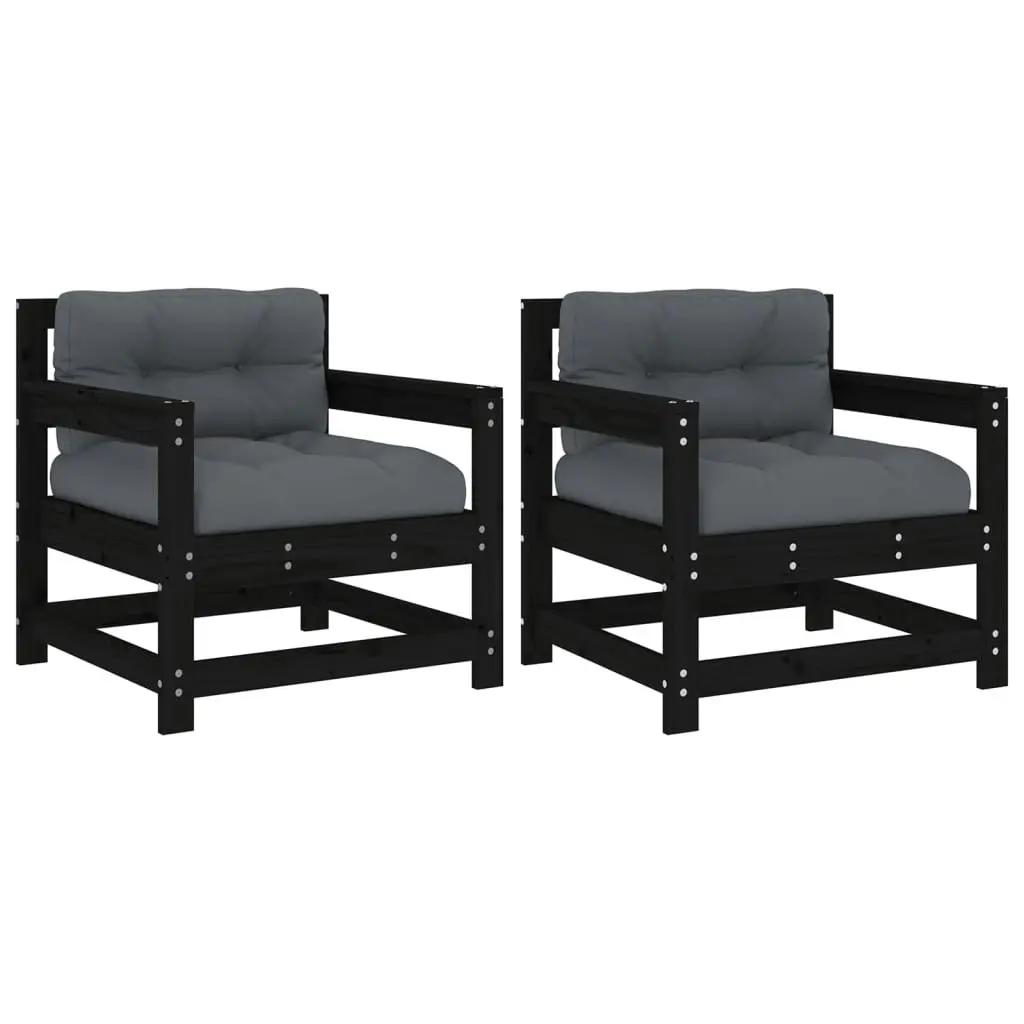 Garden Chairs with Cushions 2 pcs Black Solid Wood Pine 825566