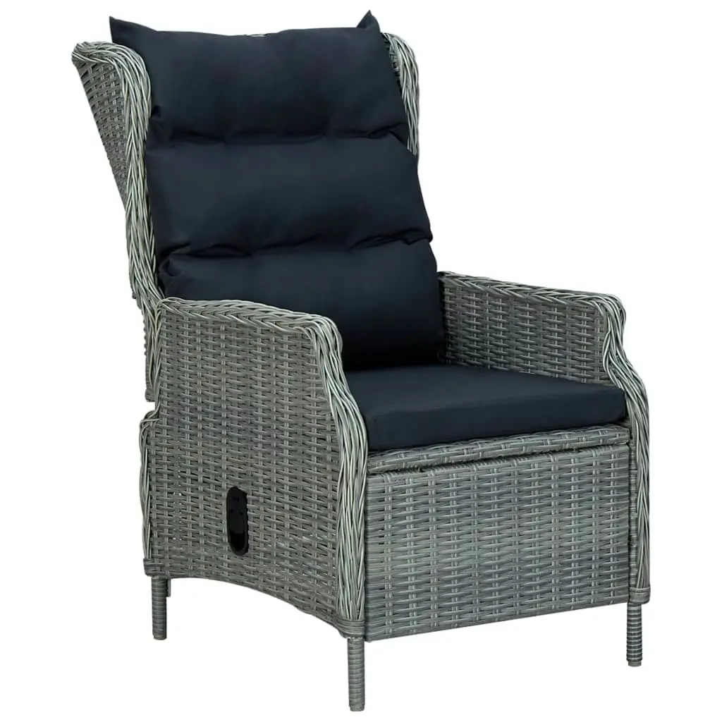 Reclining Garden Chair with Cushions Poly Rattan Light Grey 313301