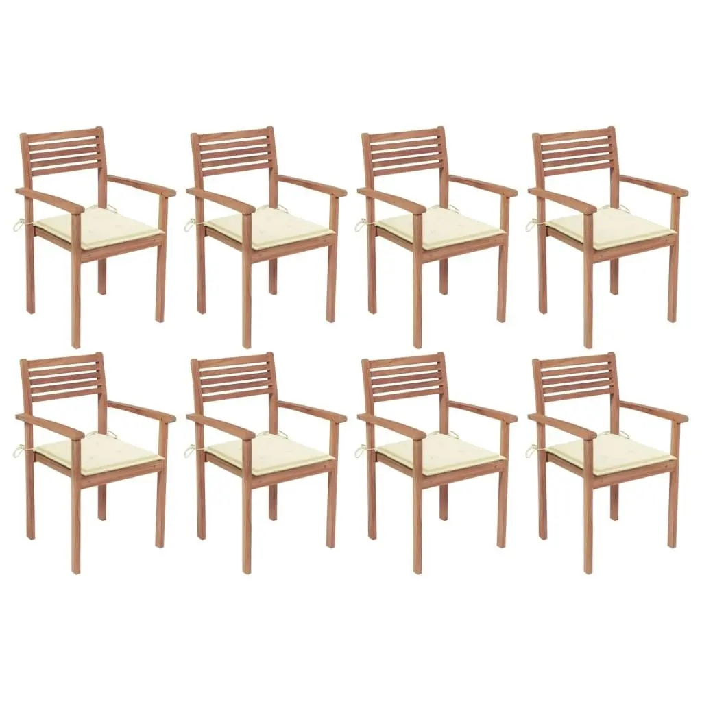 Stackable Garden Chairs with Cushions 8 pcs Solid Teak Wood 3072602