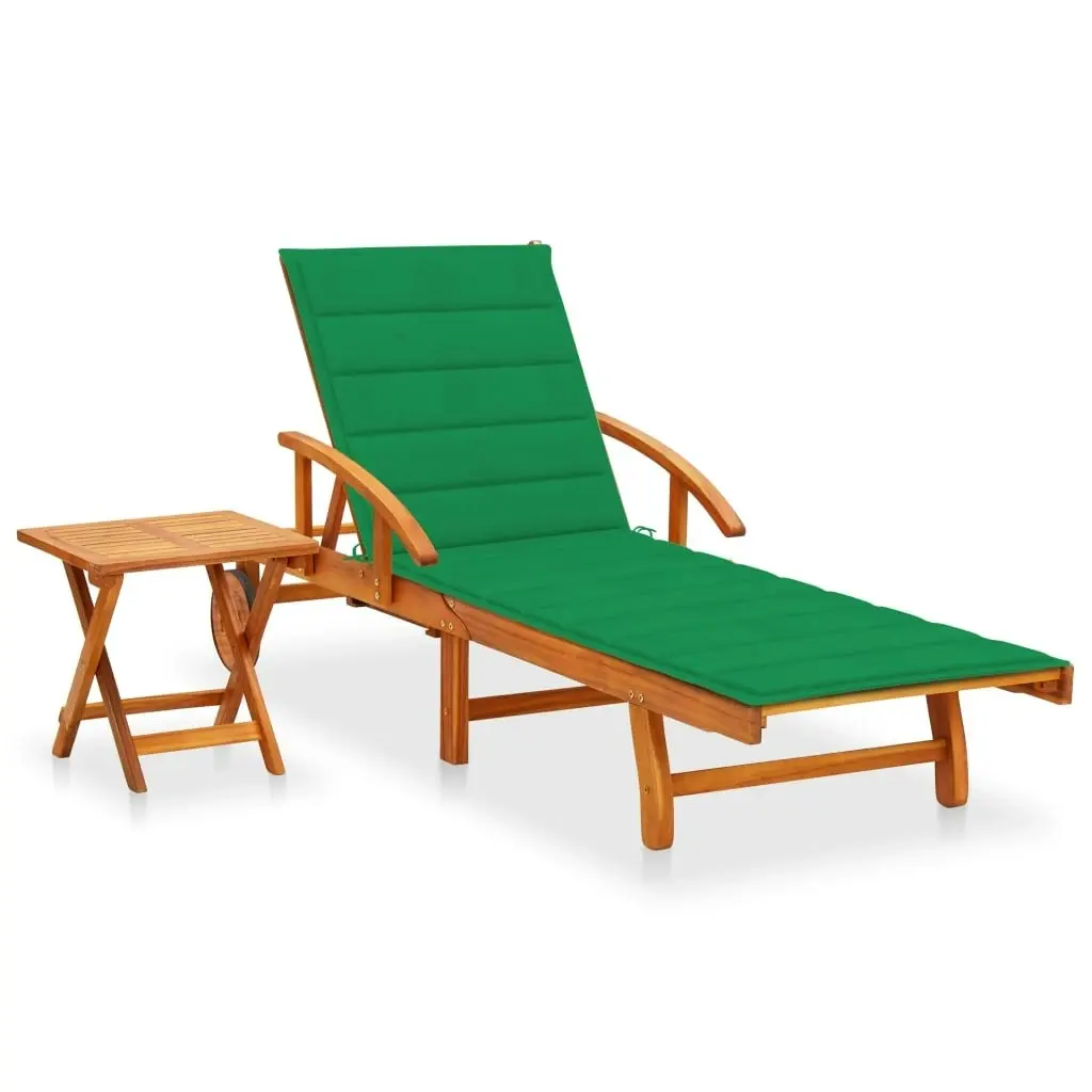 Garden Sun Lounger with Table and Cushion Solid Wood Acacia 3061622