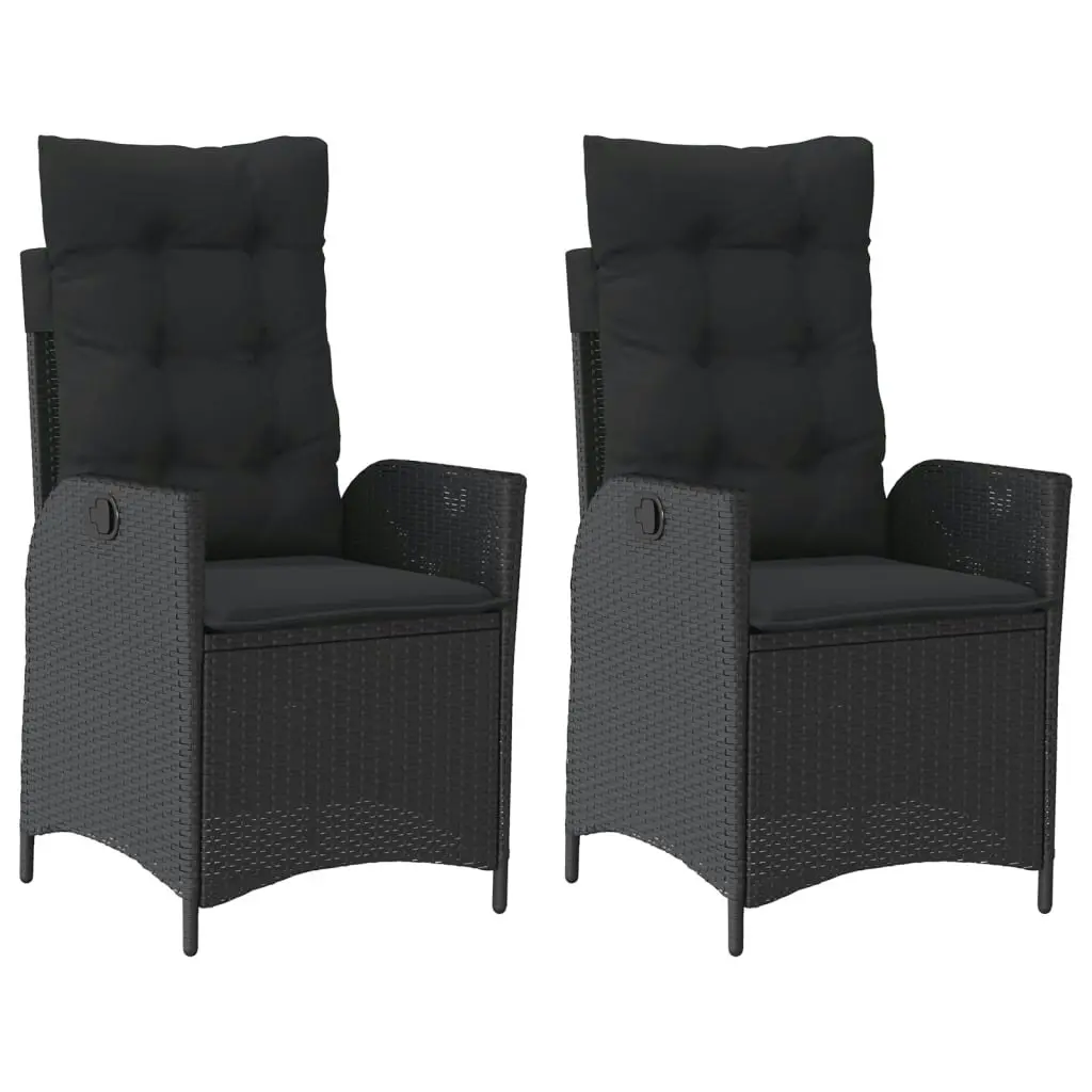 Reclining Garden Chairs 2 pcs with Cushions Black Poly Rattan 365265