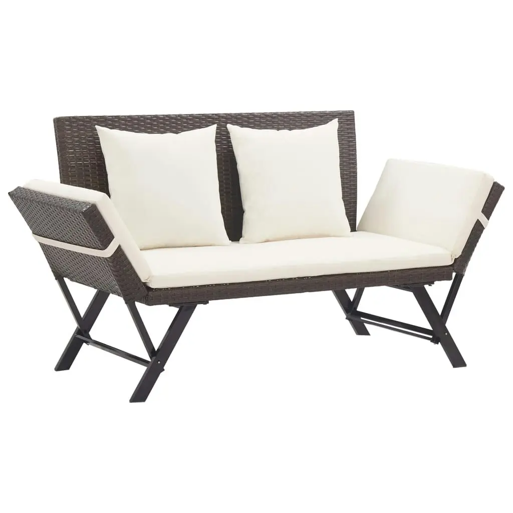 Garden Bench with Cushions 176 cm Brown Poly Rattan 46231