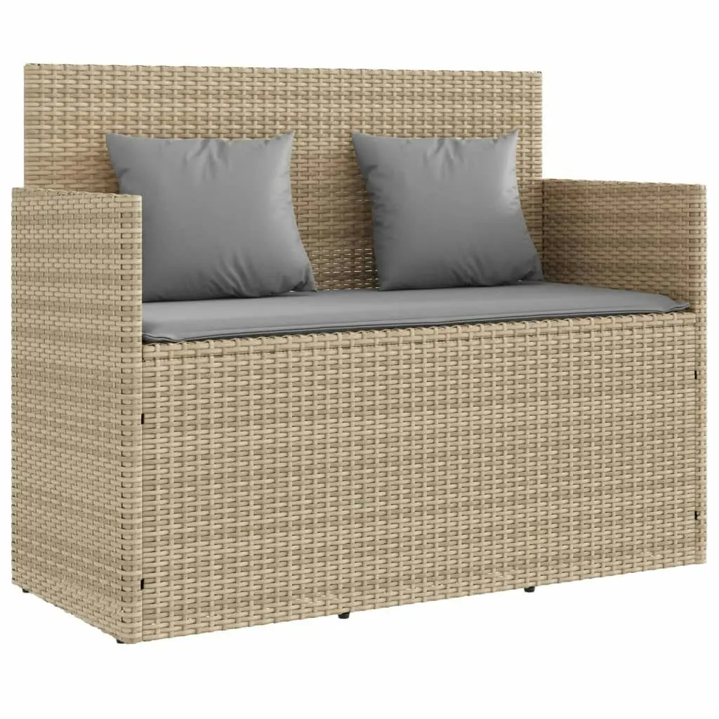 Garden Bench with Cushions Beige Poly Rattan 365765