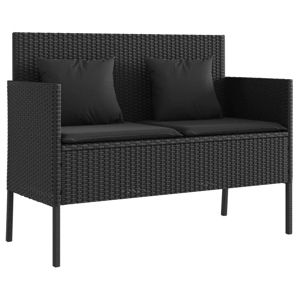 Garden Bench with Cushions Black Poly Rattan 365771