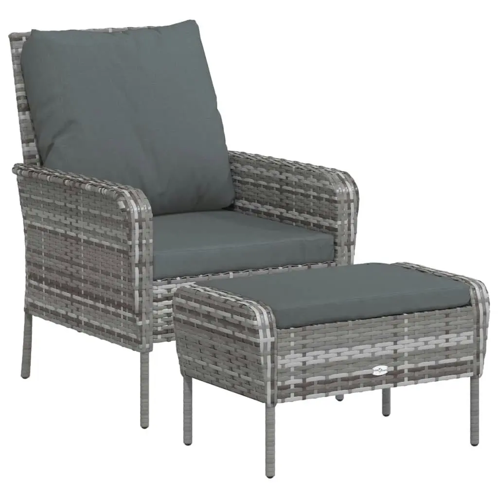 Garden Chair with Footstool Grey Poly Rattan 364115