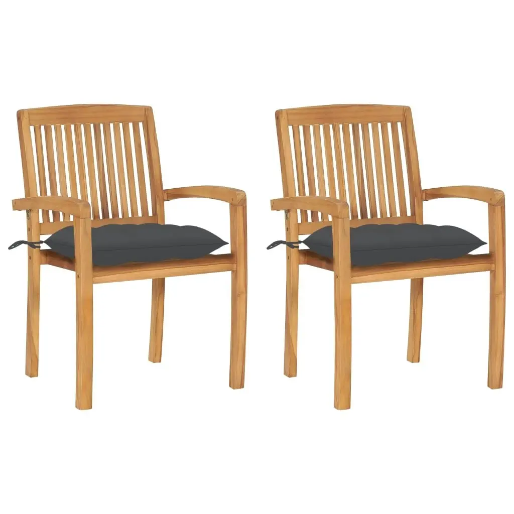 Garden Chairs 2 pcs with Anthracite Cushions Solid Teak Wood 3063267