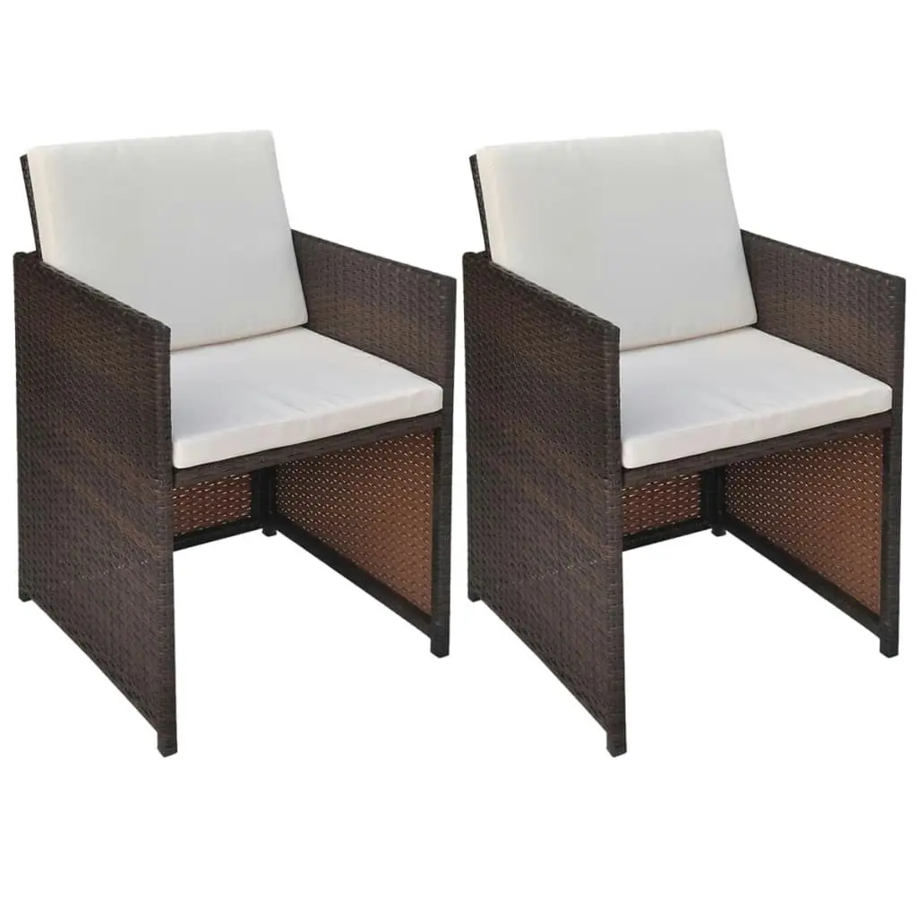 Garden Chairs 2 pcs with Cushions and Pillows Poly Rattan Brown 42560