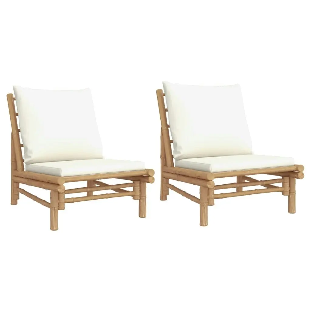 Garden Chairs 2 pcs with Cream White Cushions Bamboo 363455