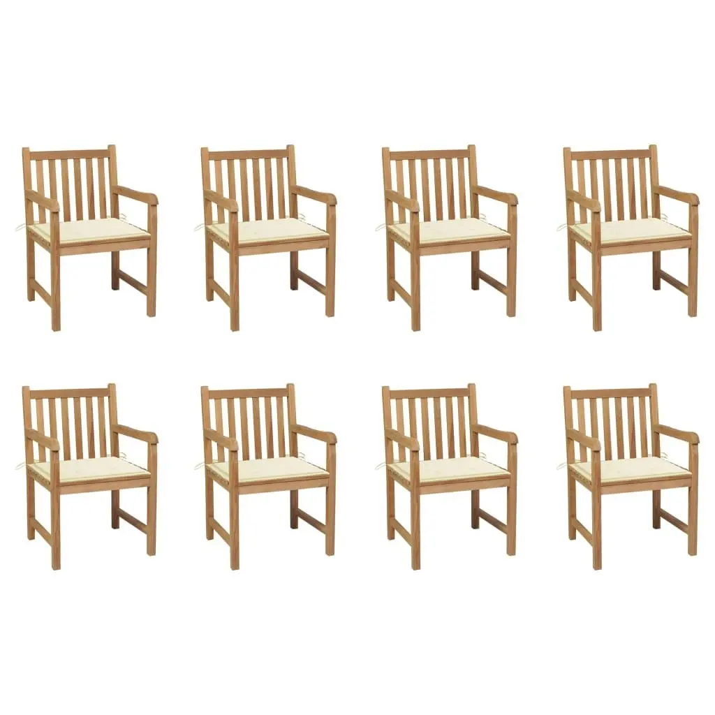 Garden Chairs 8 pcs with Cream Cushions Solid Teak Wood 3073060