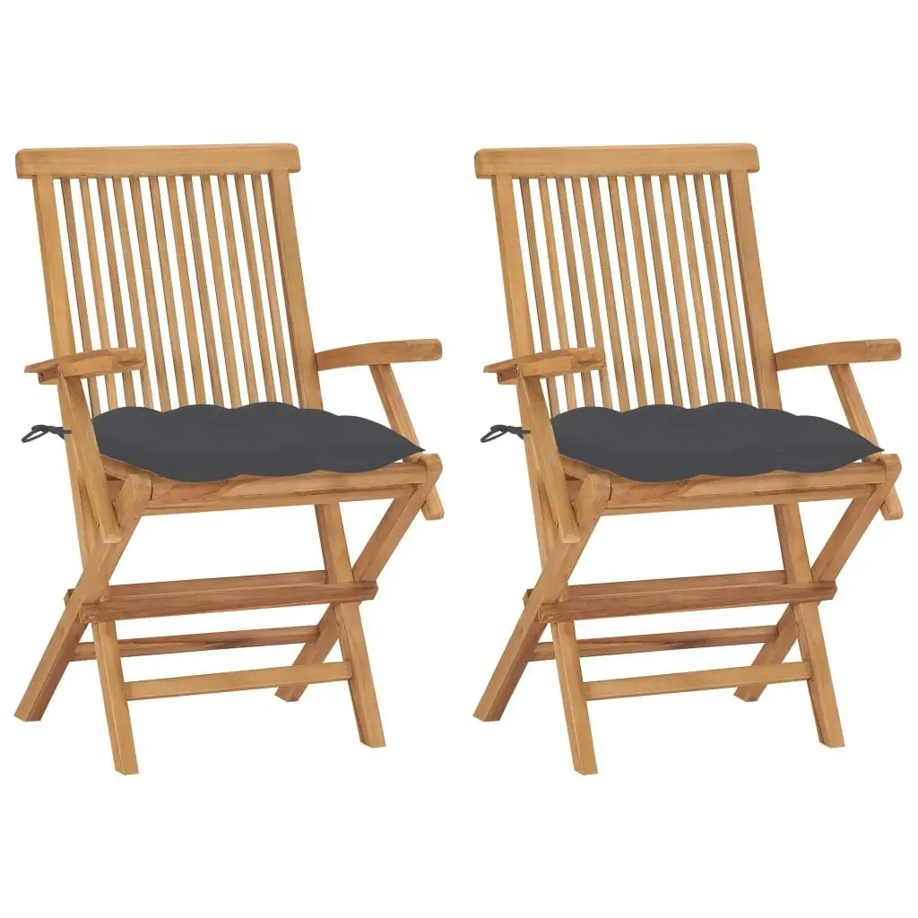 Garden Chairs with Anthracite Cushions 2 pcs Solid Teak Wood 3062502