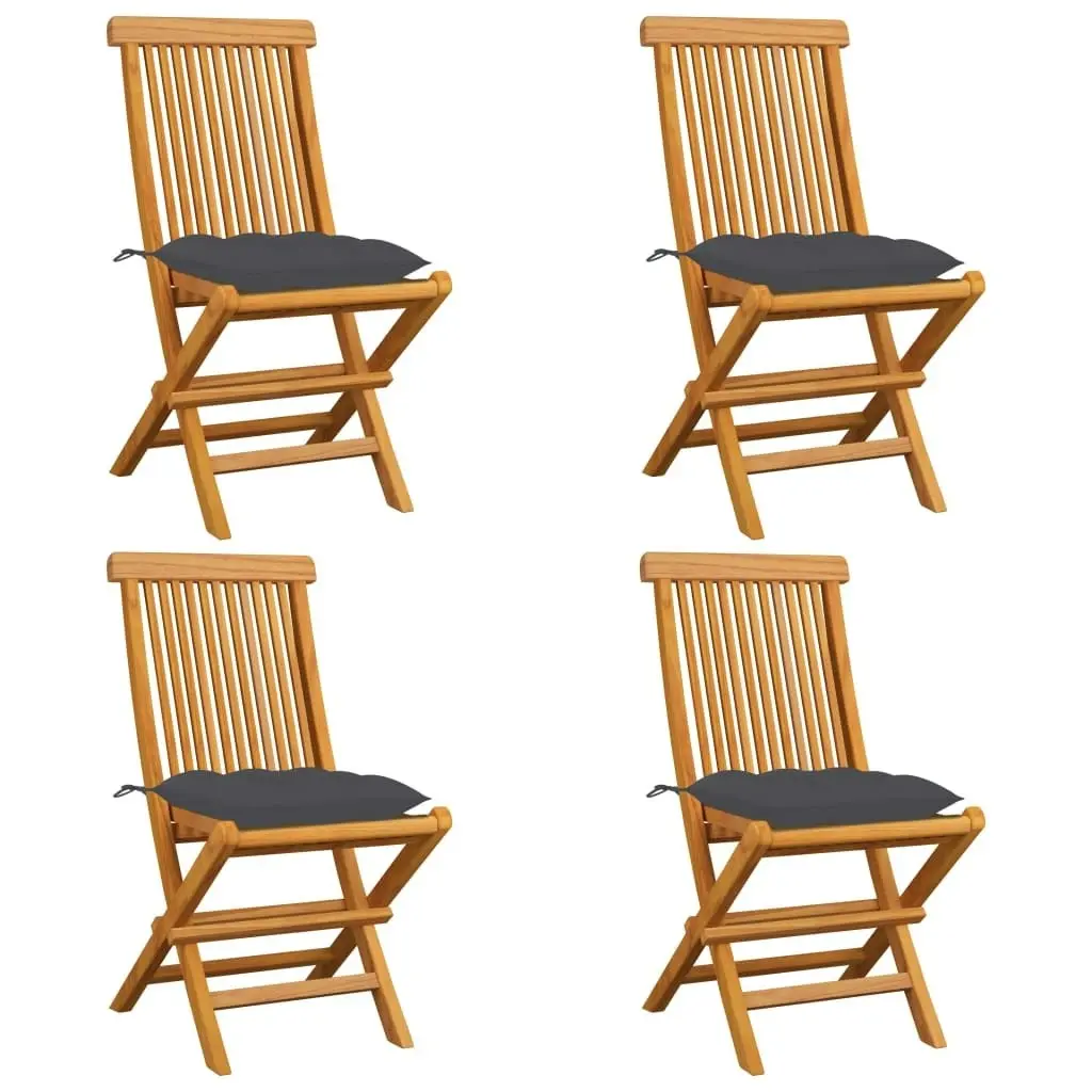 Garden Chairs with Anthracite Cushions 4 pcs Solid Teak Wood 3062583