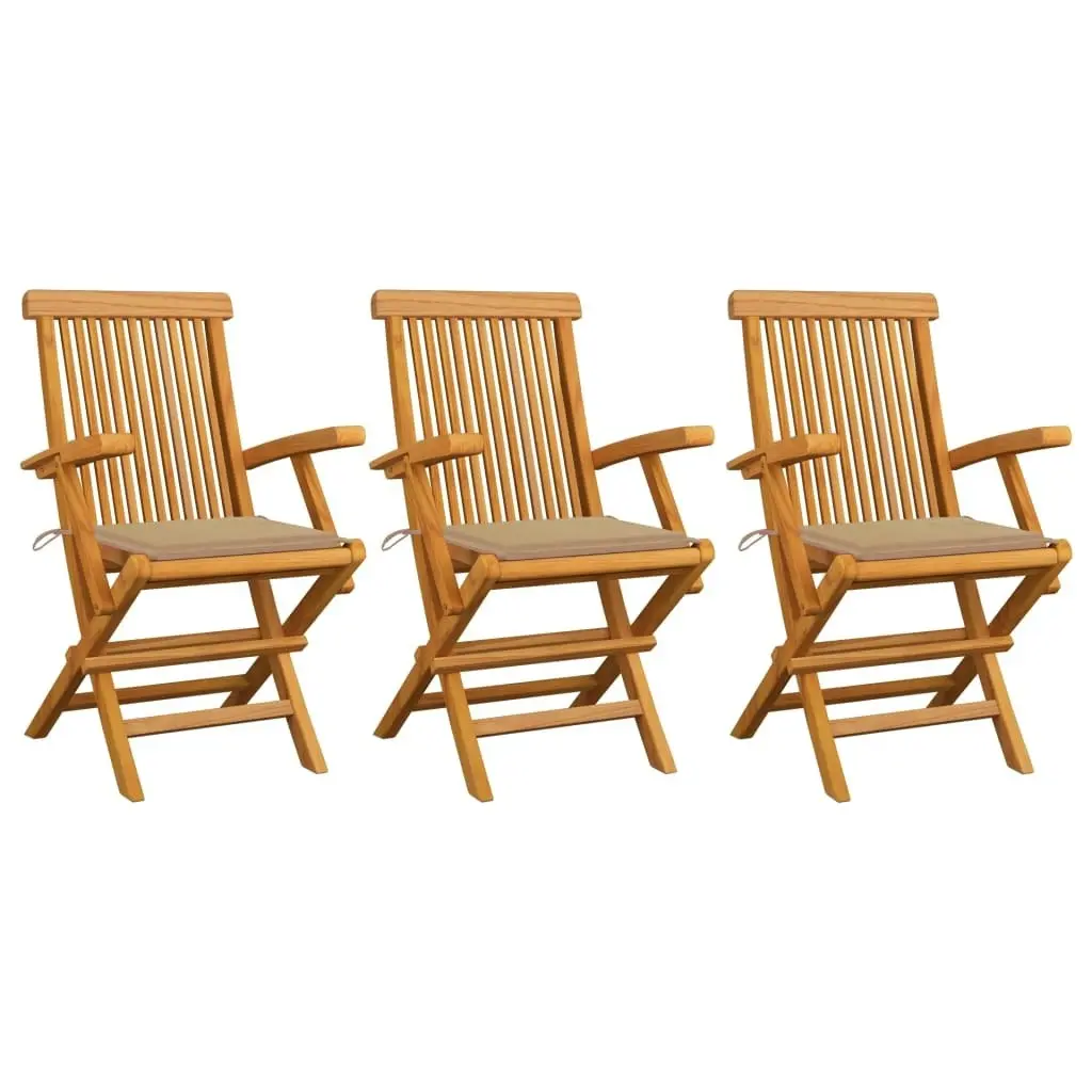 Garden Chairs with Beige Cushions 3 pcs Solid Teak Wood 3062517