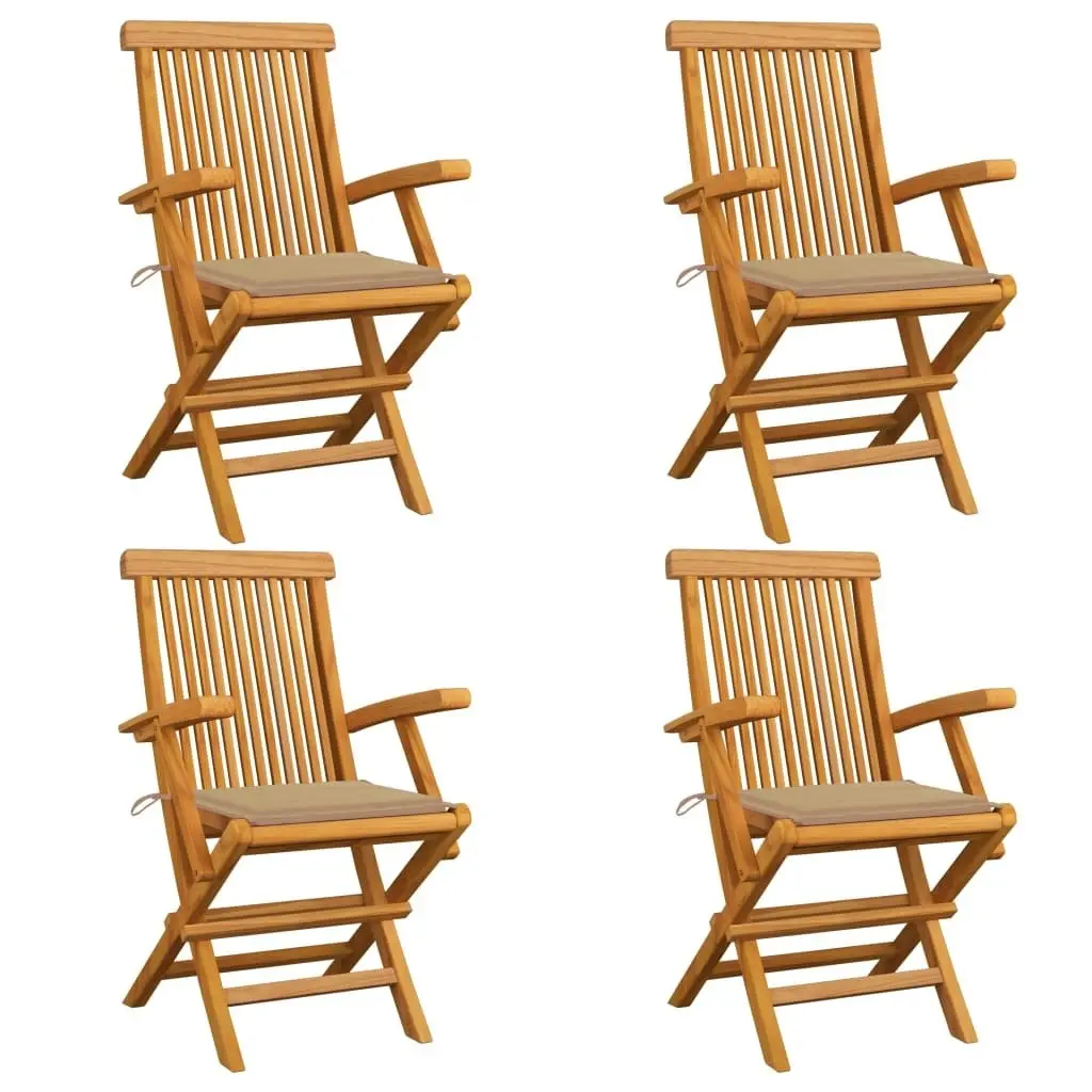 Garden Chairs with Beige Cushions 4 pcs Solid Teak Wood 3065620