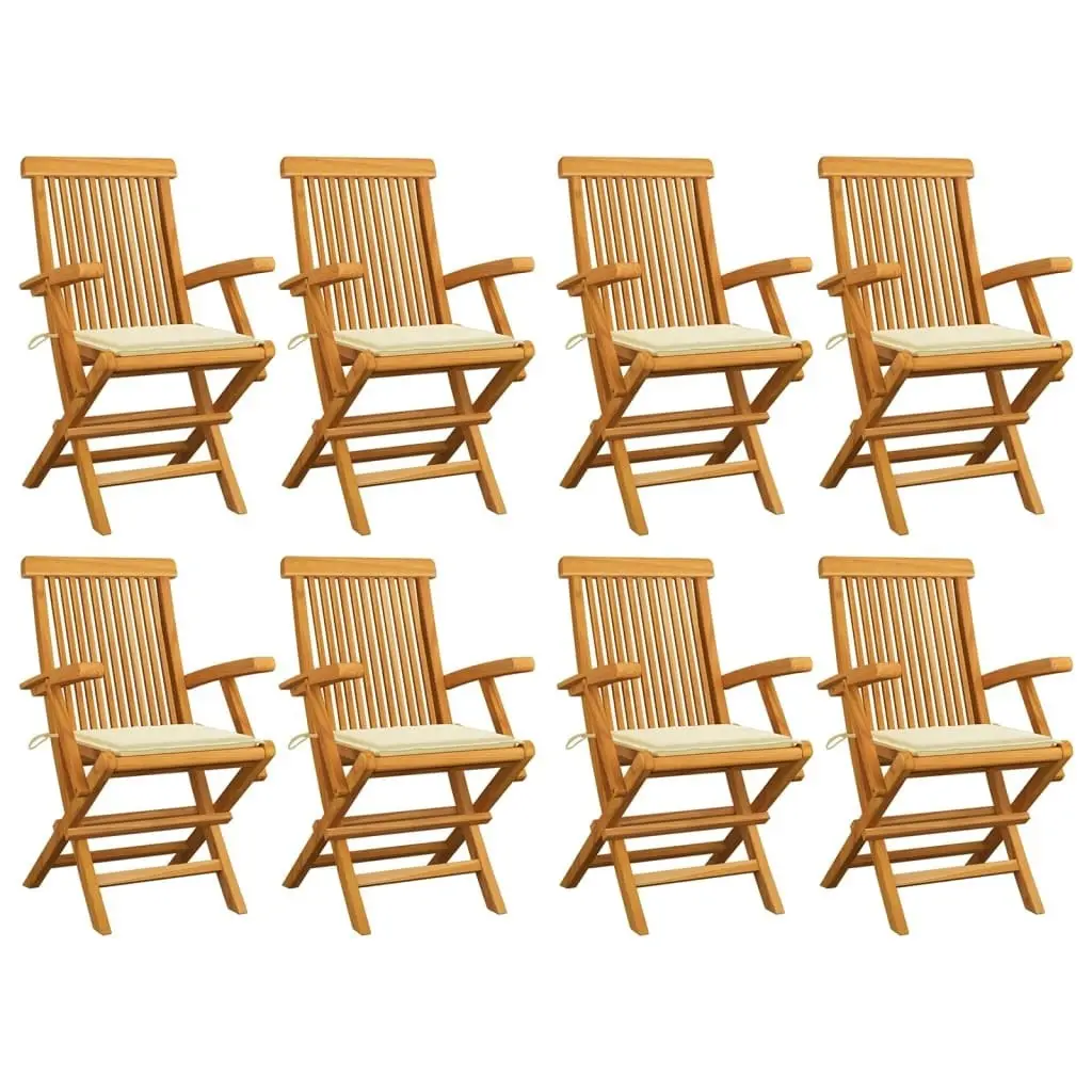 Garden Chairs with Cream Cushions 8 pcs Solid Teak Wood 3072891