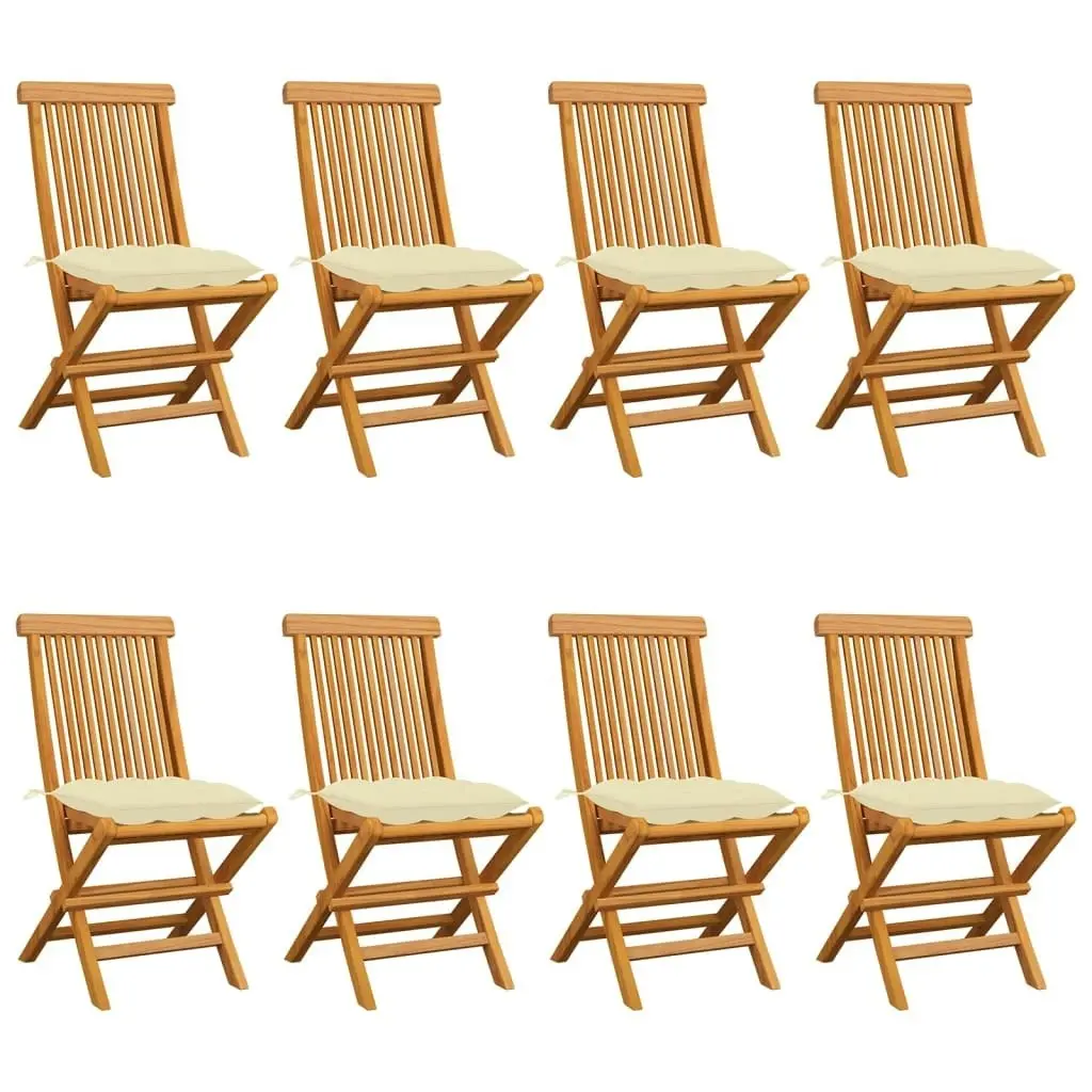 Garden Chairs with Cream White Cushions 8 pcs Solid Teak Wood 3072934