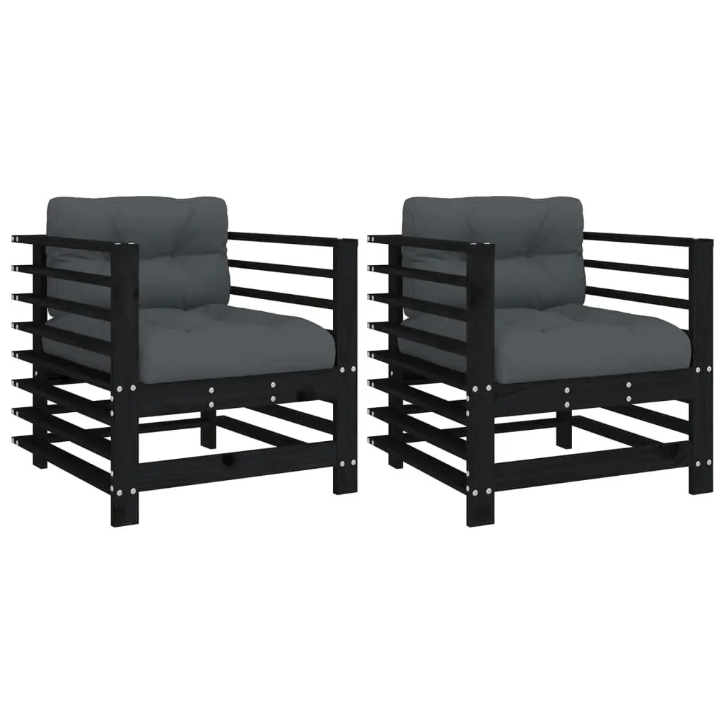 Garden Chairs with Cushions 2 pcs Black Solid Wood Pine 825678