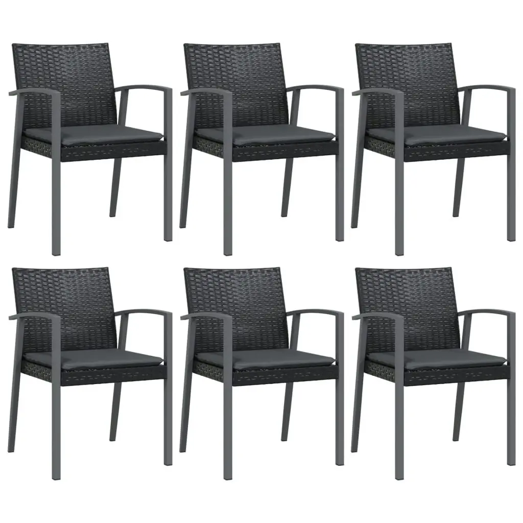 Garden Chairs with Cushions 6 pcs Black 56.5x57x83 cm Poly Rattan 3187080