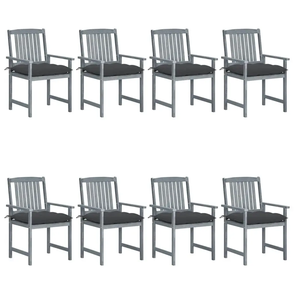 Garden Chairs with Cushions 8 pcs Solid Acacia Wood Grey 3078249