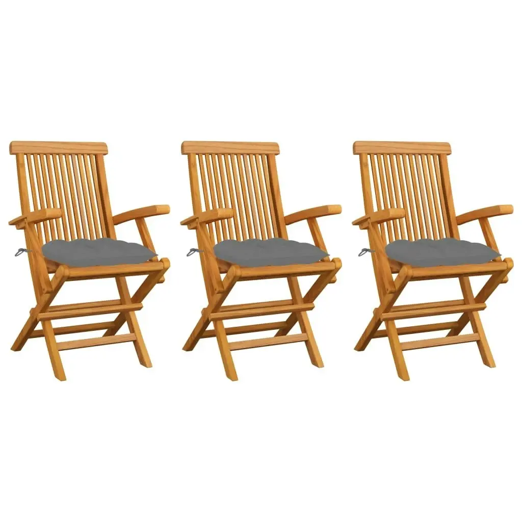 Garden Chairs with Grey Cushions 3 pcs Solid Teak Wood 3062530