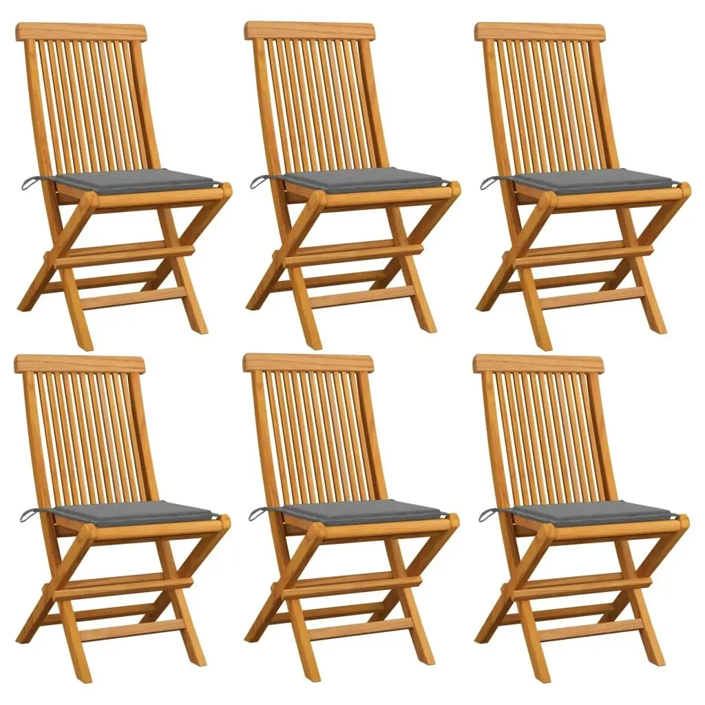 Garden Chairs with Grey Cushions 6 pcs Solid Teak Wood 3065591