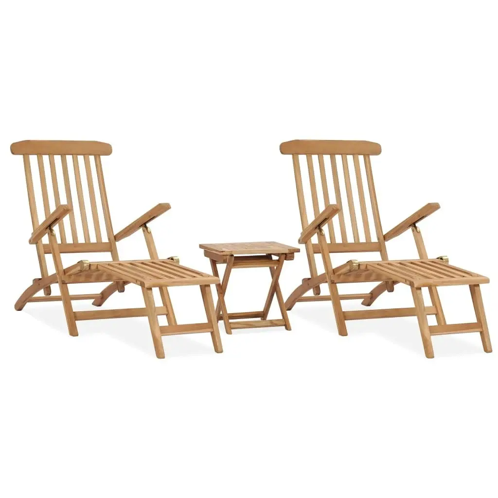 Garden Deck Chairs with Footrests and Table Solid Teak Wood 3059959