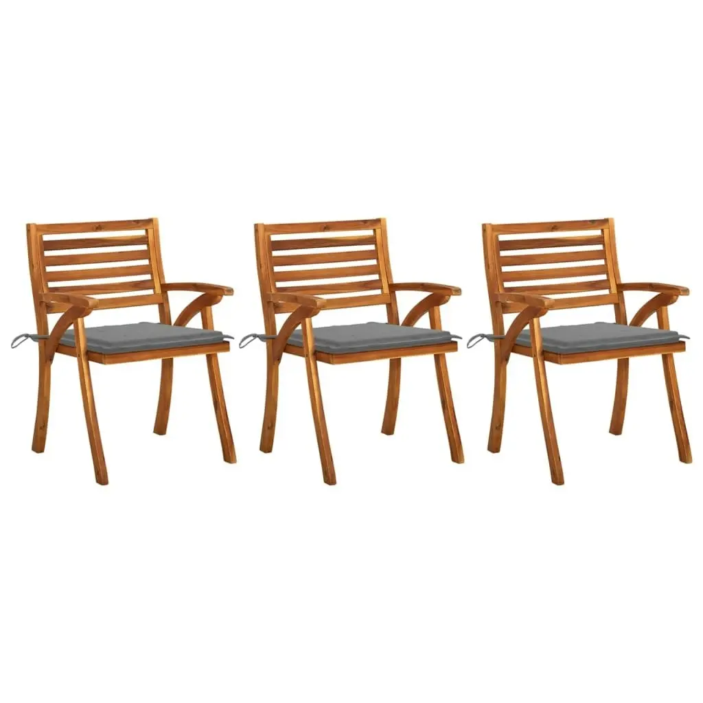 Garden Dining Chairs with Cushions 3 pcs Solid Acacia Wood 3060784