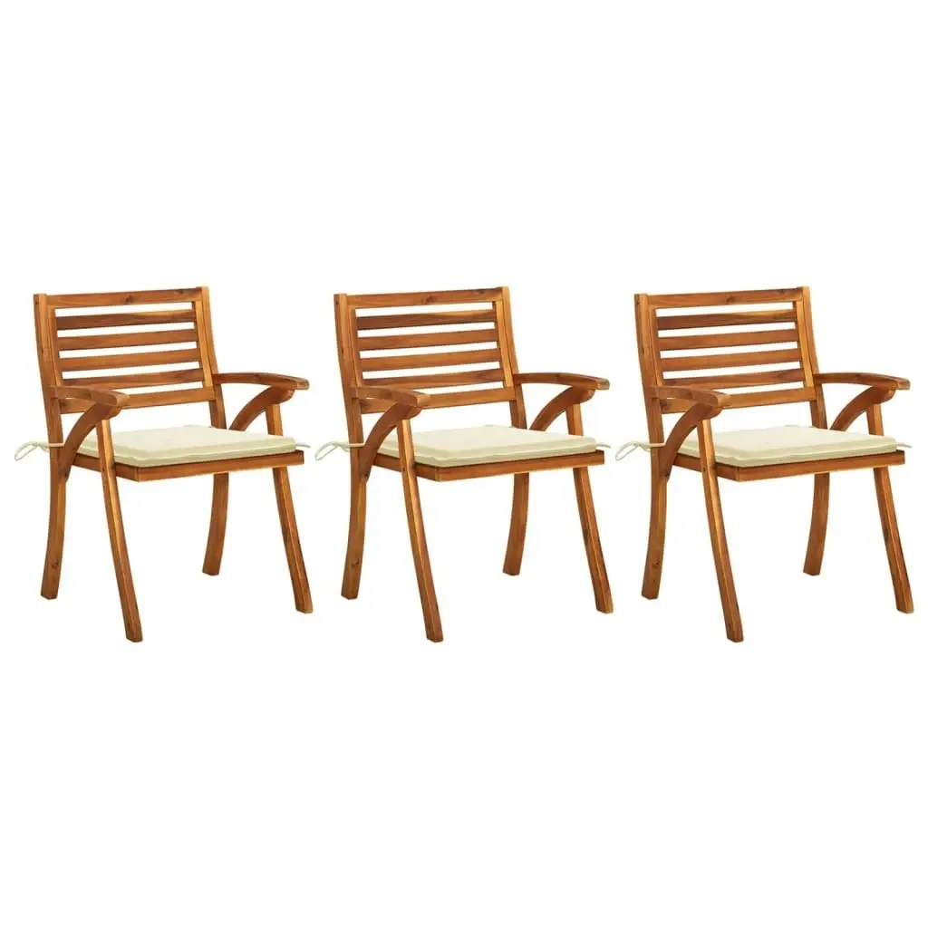 Garden Dining Chairs with Cushions 3 pcs Solid Acacia Wood 3060787