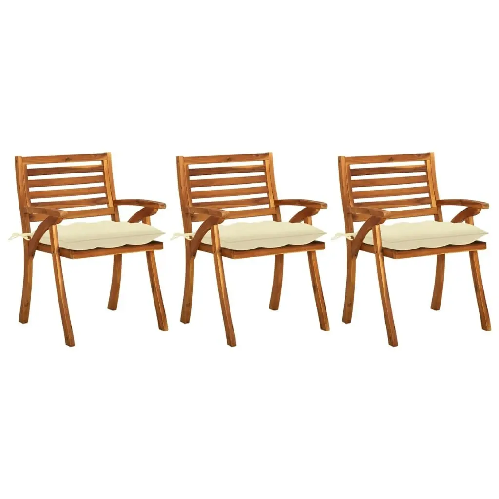 Garden Dining Chairs with Cushions 3 pcs Solid Acacia Wood 3060832