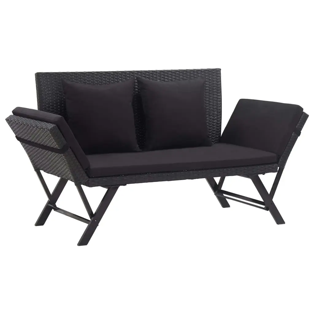 Garden Bench with Cushions 176 cm Black Poly Rattan 46233