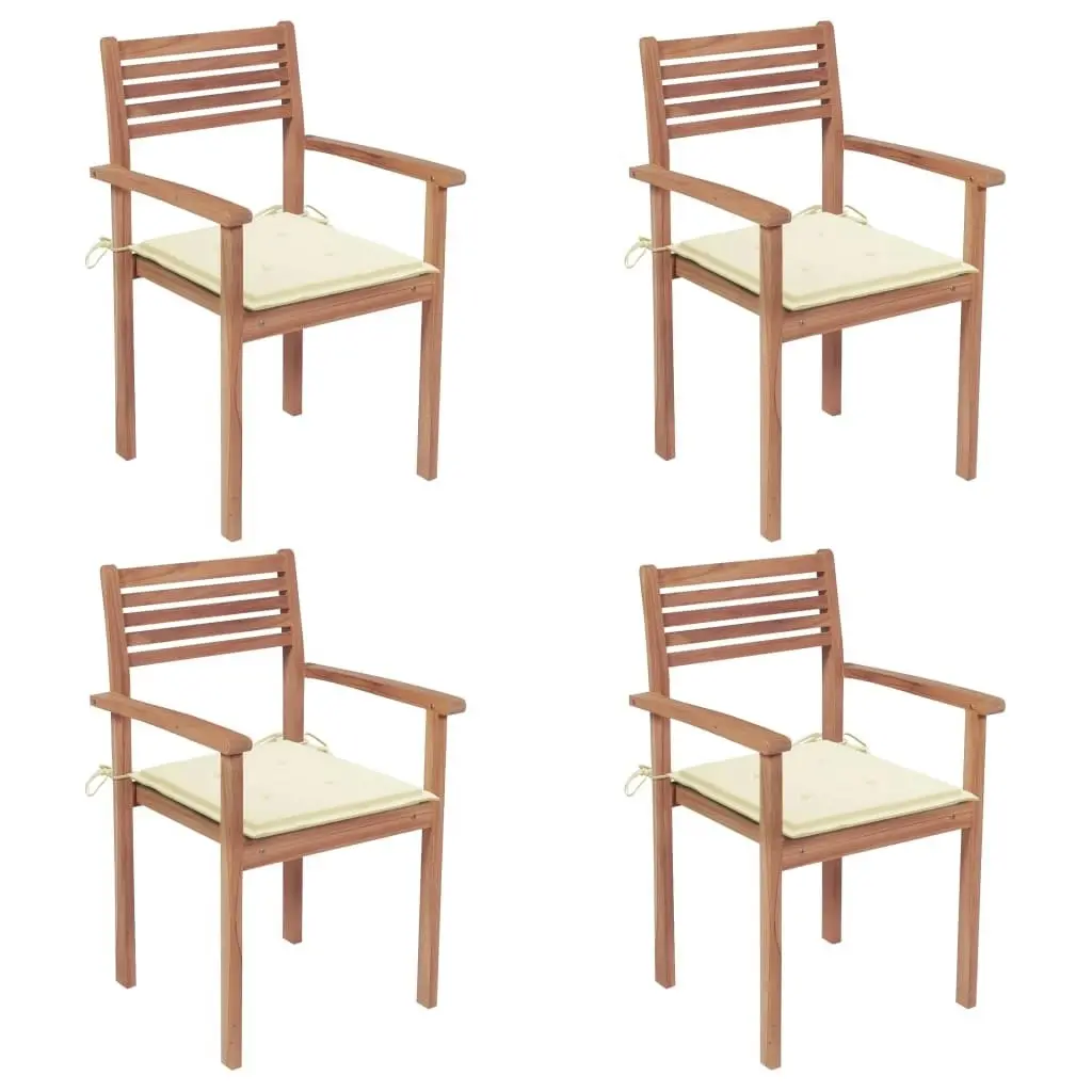 Garden Chairs 4 pcs with Cream Cushions Solid Teak Wood 3062291