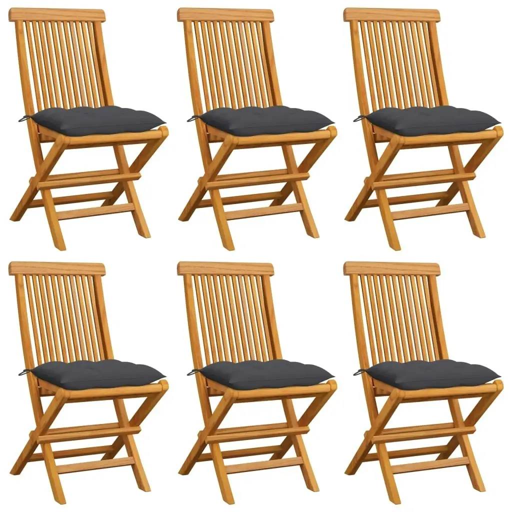 Garden Chairs with Anthracite Cushions 6 pcs Solid Teak Wood 3065605