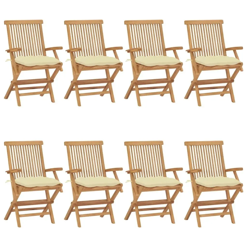 Garden Chairs with Cream White Cushions 8 pcs Solid Teak Wood 3072906