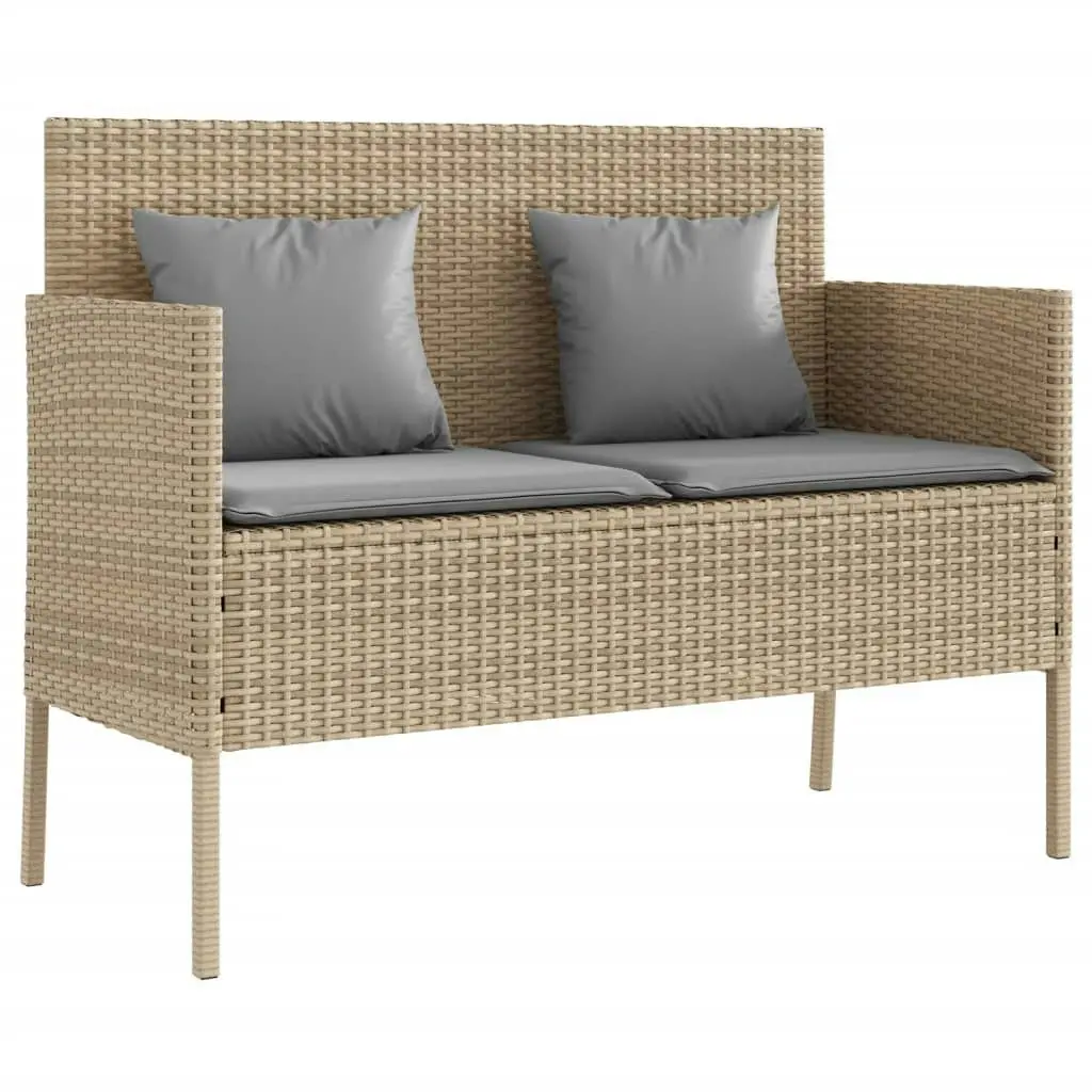 Garden Bench with Cushions Beige Poly Rattan 365775