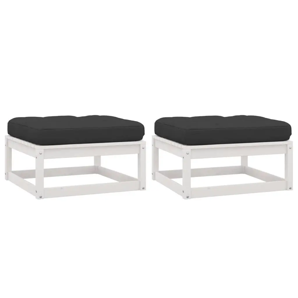 Garden Footstools with Cushions 2 pcs White Solid Pinewood 805741