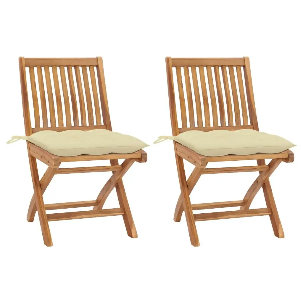 Garden Chairs 2 pcs with Cream White Cushions Solid Teak Wood 3062450