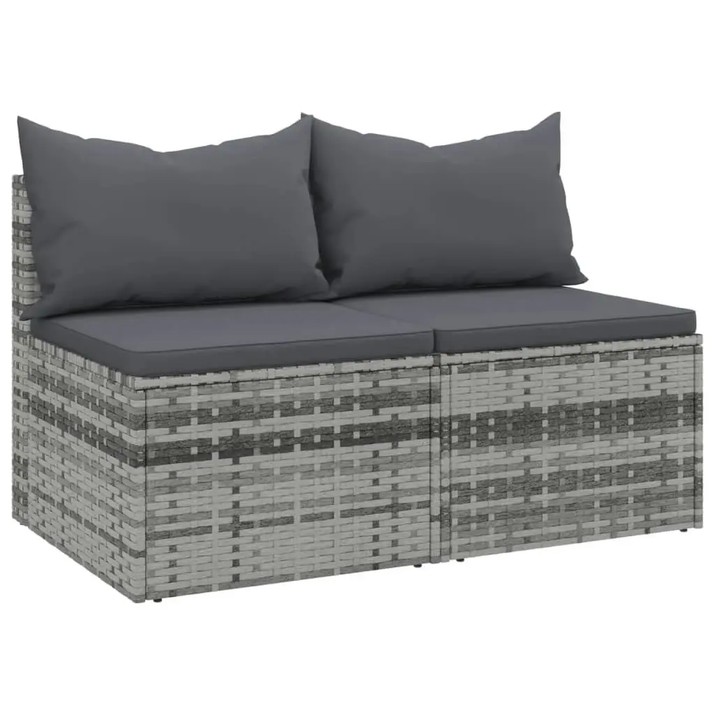 Garden Middle Sofas with Cushions 2 pcs Grey Poly Rattan 362333