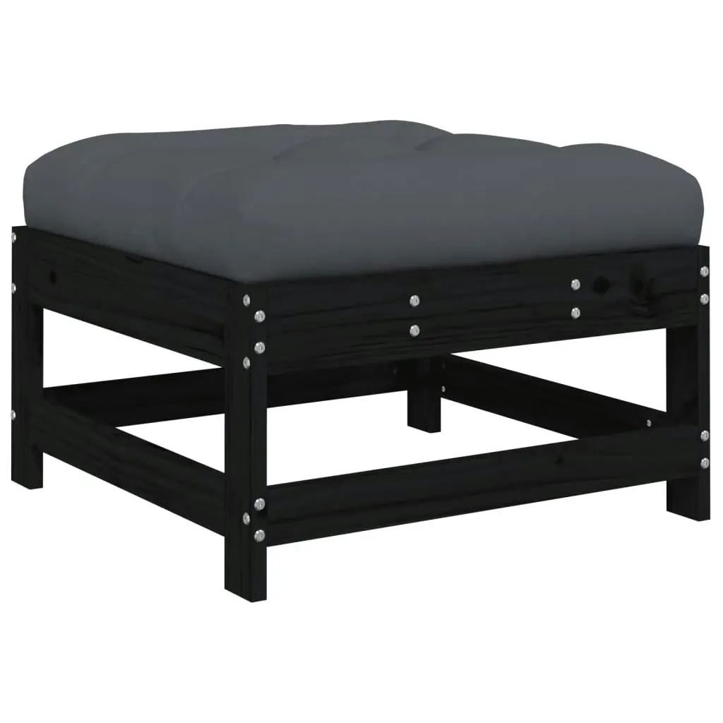 Garden Footstool with Cushion Black Solid Wood Pine 825559