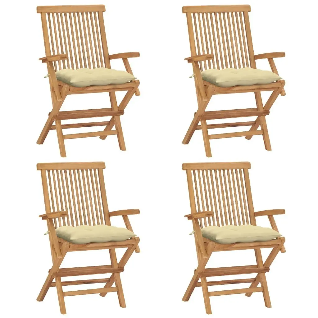 Garden Chairs with Cream White Cushions 4 pcs Solid Teak Wood 3065634