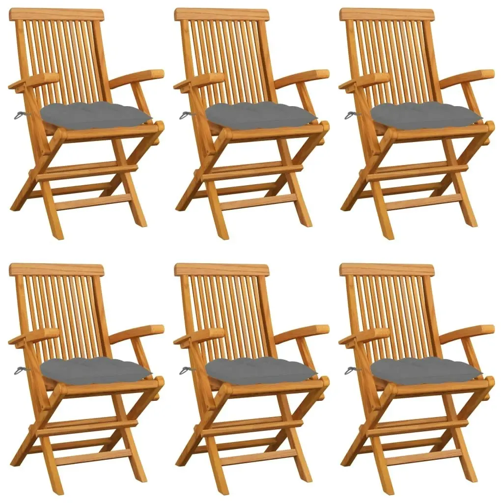 Garden Chairs with Grey Cushions 6 pcs Solid Teak Wood 3062557