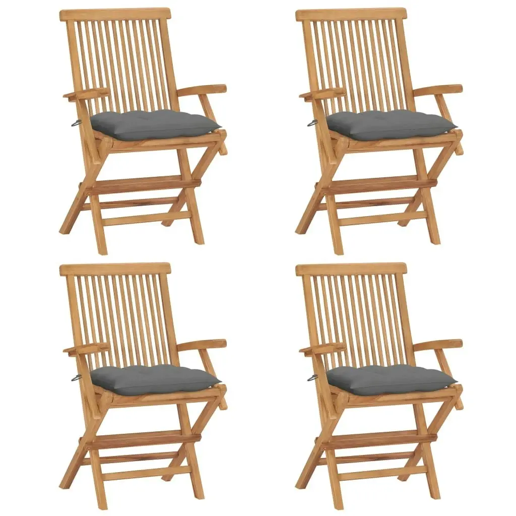 Garden Chairs with Grey Cushions 4 pcs Solid Teak Wood 3065633